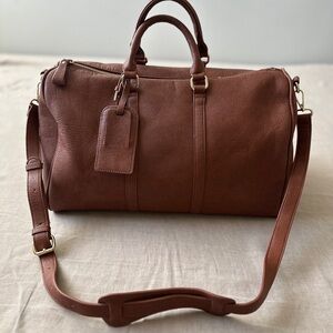 Brown Vegan Leather Weekender Duffle Bag | Carry-On Travel Bag w/ Strap